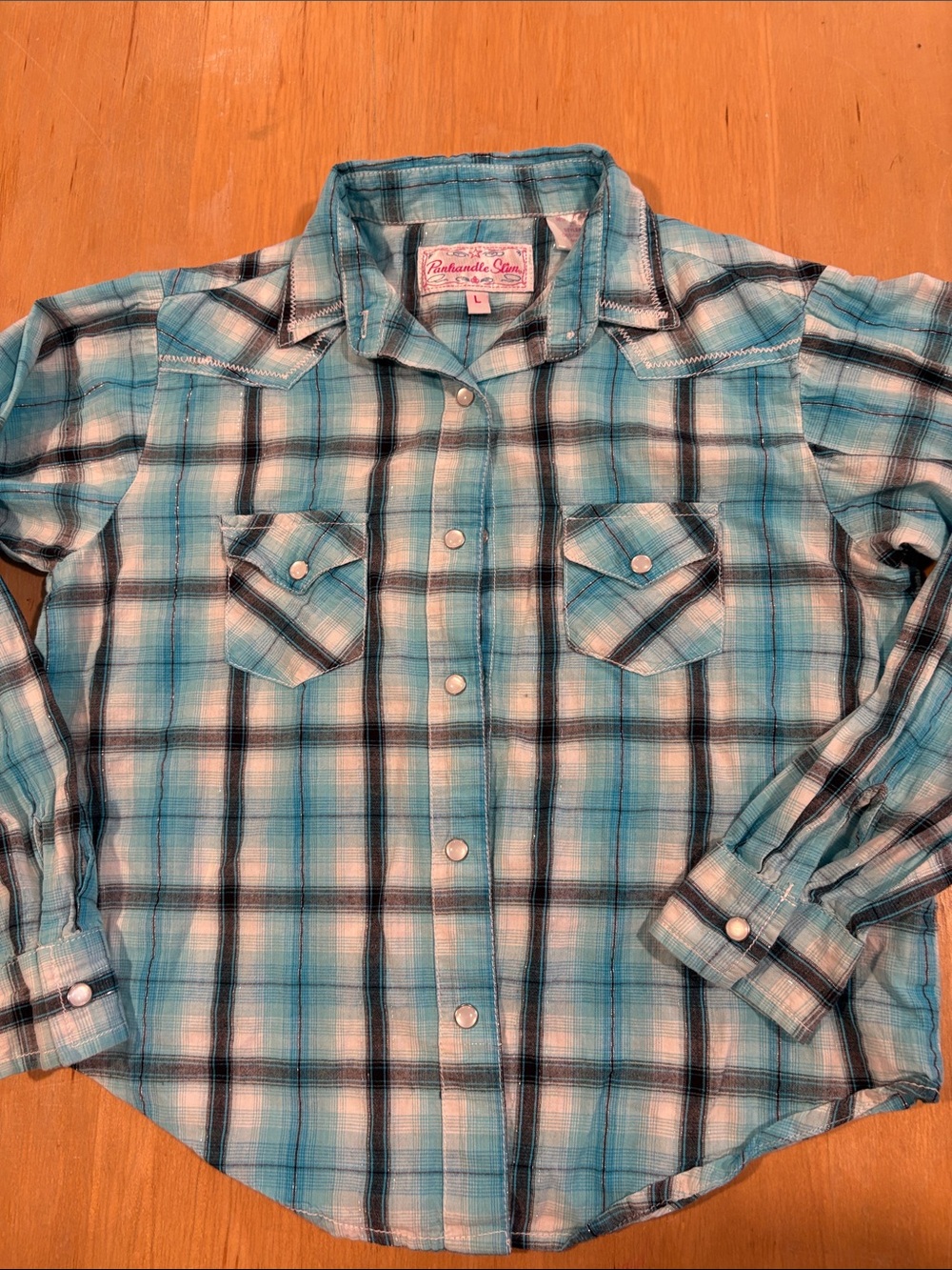 Panhandle Slim Teal and Black Plaid Western Snap Shirt